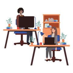 Fototapeta premium couple working in the office avatar character