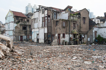 Concrete rubble debris on construction site