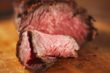 roast beef steak, perfectly sous vide cooked and grilled - obrazy, fototapety, plakaty