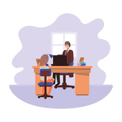 businessman in the office with boy avatar character