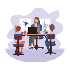 businesswoman in the office with boys avatar character