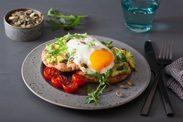 breakfast avocado sandwich with fried egg and tomato