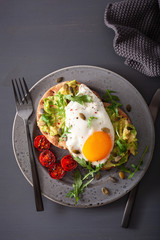 breakfast avocado sandwich with fried egg and tomato