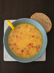 Homemade hot vegetable soup in bowl, close-up
