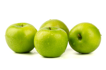 resh green Apple isolated on White Background with water drop in Full Depth of Field 