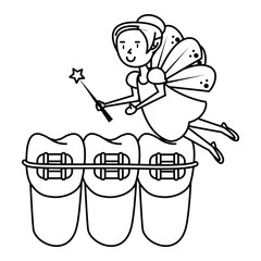 cartoon fairy dental care black and white