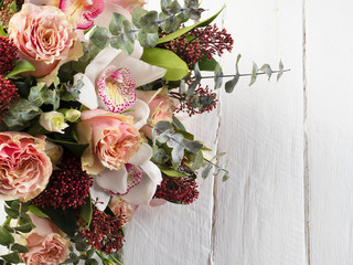 Wedding bouquet of orchids and roses.