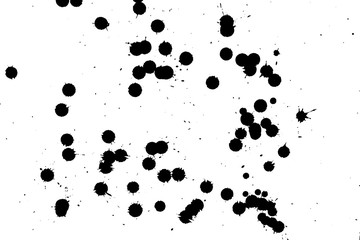 Ink grunge drops texture. Black hand drawn splashes and stains on white background.