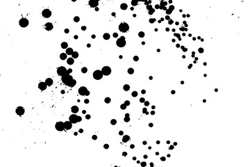 Ink grunge drops texture. Black hand drawn splashes and stains on white background.