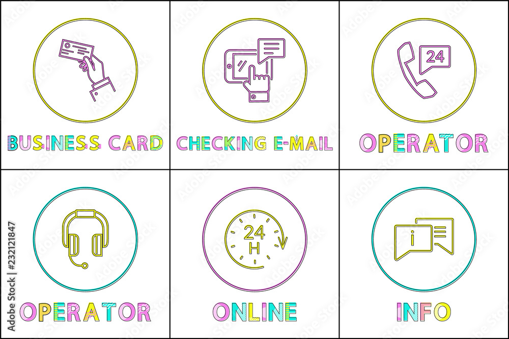 Poster support service color icon set in thing line style