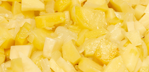 Fried potatoes in the pan as a background