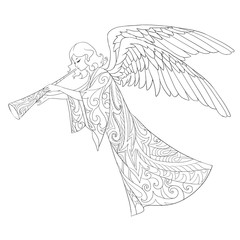 Christmas angel vector illustration for coloring book. 