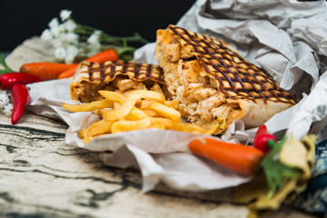 beef tacos served with golden French fries