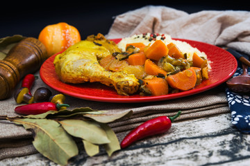 traditional moroccan dish couscous Chicken leg