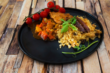 traditional moroccan dish couscous salad with Sausage