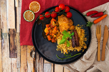 traditional moroccan dish couscous salad with Sausage