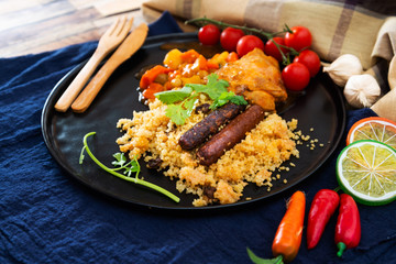 traditional moroccan dish couscous salad with Sausage