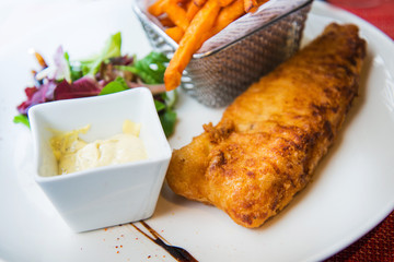 British Traditional fish and chips and tartar sauce