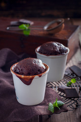 Chocolate cupcake in a glass, selective focus