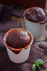 Chocolate cupcake in a glass, selective focus