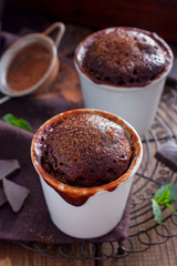 Chocolate cupcake in a glass, selective focus