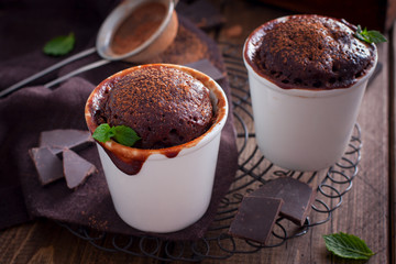 Chocolate cupcake, cooked glass in a microwave, horizontal