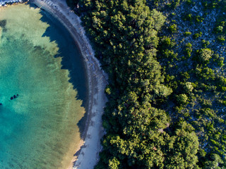 Top drone view at Saplunara beach on island Mljet in Croatia