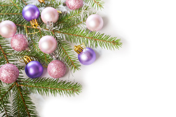 Christmas decorations. Decorated spruce branch