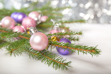 Christmas decorations, decorated spruce branch