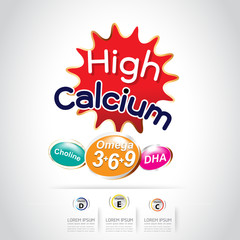 Fototapeta na wymiar Omega 3 Calcium and Vitamins for Kids Logo Concept Vector