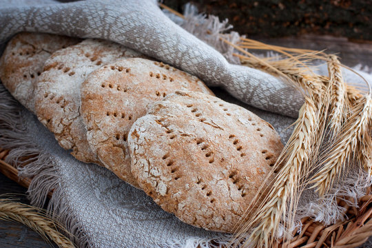 Rye cakes on a linen napkin in a rustic style, selective focus