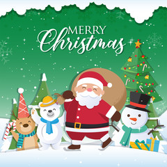 Christmas background with Santa Claus and the inscriptions Merry Christmas