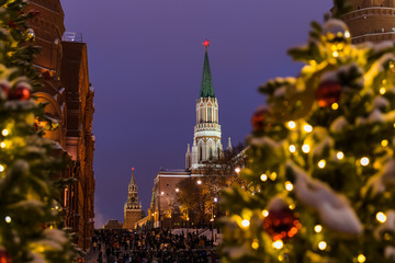 Fototapeta na wymiar Christmas tree on Red square in Moscow Russia