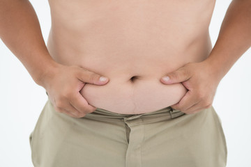 Naklejka premium Belly Fat man on a white background overweight health concept