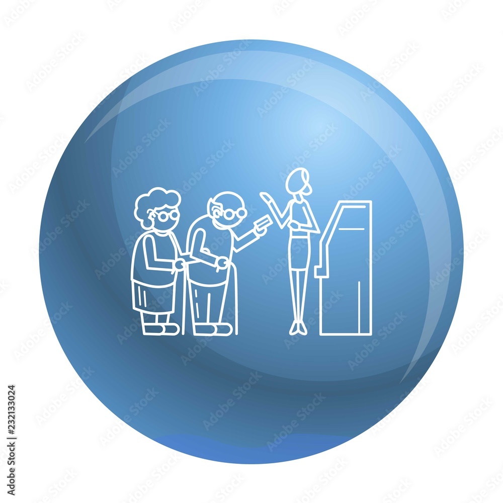 Poster old person at atm concept background. outline old person at atm vector concept background for web de