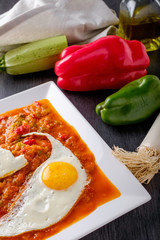 Pisto, typical Spanish food made with onions,tomatoes,peppers, zucchini and eggs.