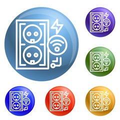 Electrical outlet icons set vector 6 color isolated on white background