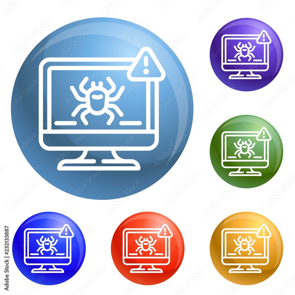 Poster computer virus detection icons set vector 6 color isolated on white background