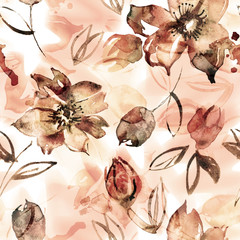 Seamless floral pattern with watercolor flower elements