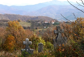 cemetery on the hill in the village
