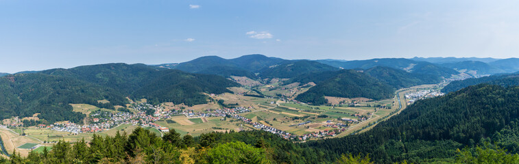 Fototapeta na wymiar Germany, XXL panorama of black forest valley and villages fischerbach and hausach