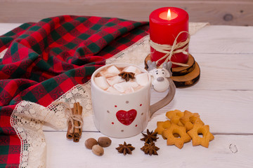Christmas hot chocolate or cocoa with marshmallow