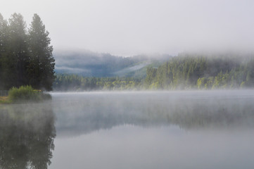 Fog on Lake Selmac in Selma, Oregon, near Cave Junction.