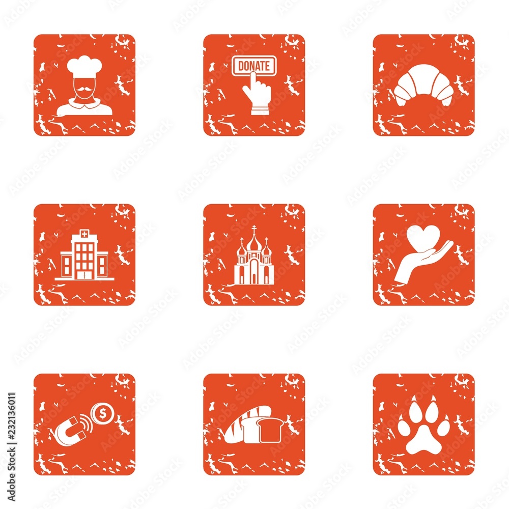 Poster endowment icons set. grunge set of 9 endowment vector icons for web isolated on white background