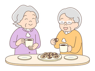 コーヒー_シニア女性_友達