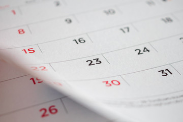 calendar page flipping sheet close up background