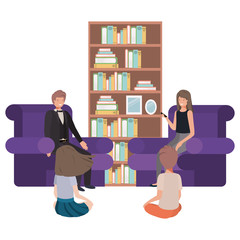 parents couple with children avatar character