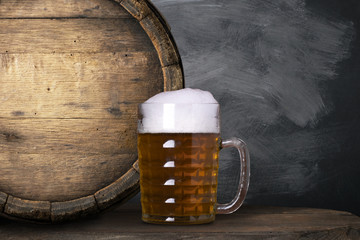 background of barrel and worn old table of wood