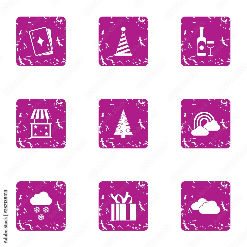 Poster solemnity icons set. grunge set of 9 solemnity vector icons for web isolated on white background