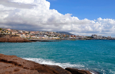 Fototapeta na wymiar Beautiful view on Atlantic ocean and coastline of Costa Adeje,Tenerife,Canary Islands, Spain.Travel or vacation concept.